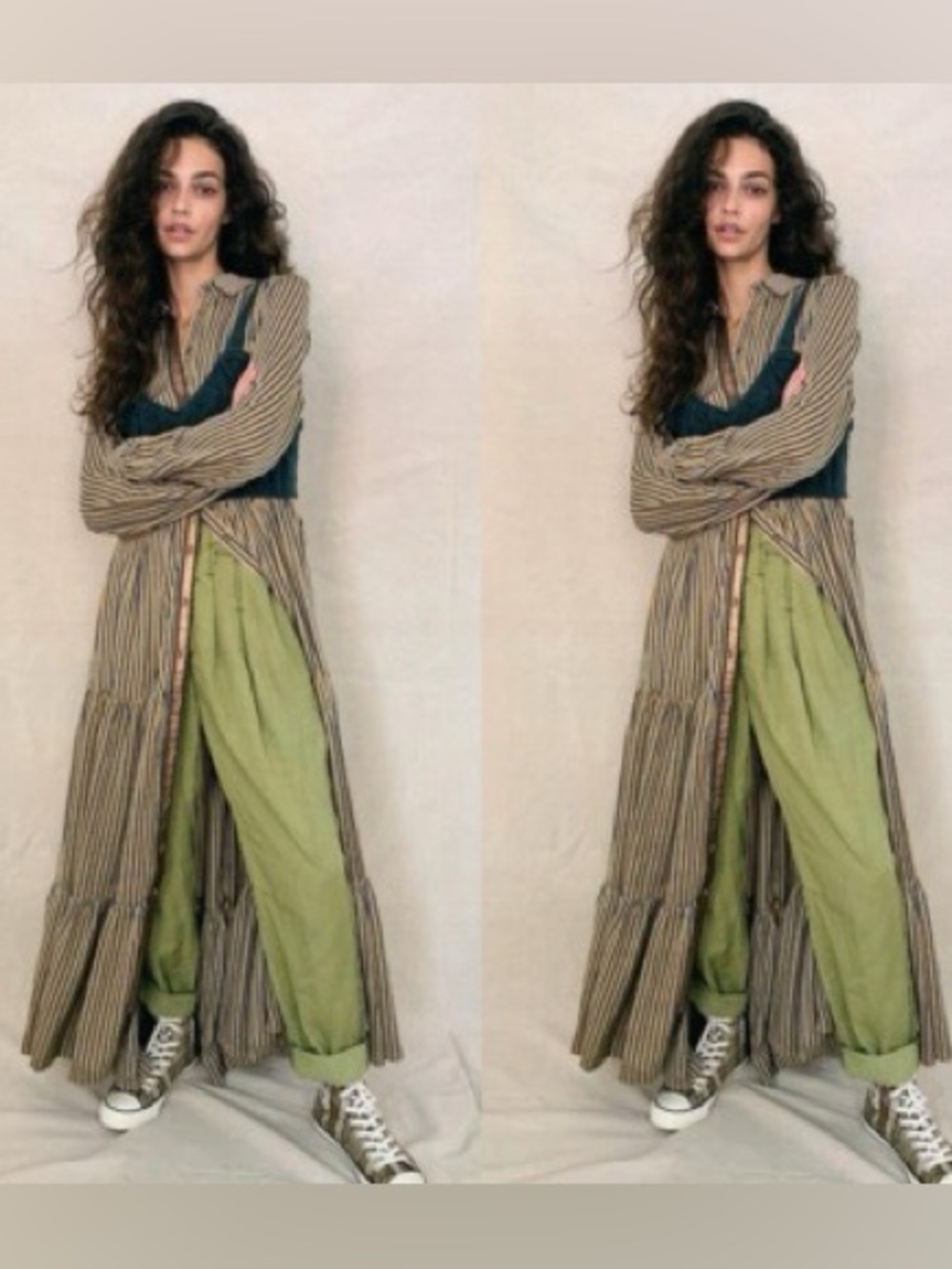 Free People Medina Maxi Top Striped Tiered Shirt Dress M